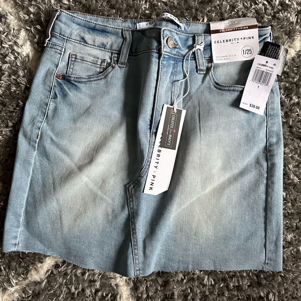 Celebrity pink denim skirt